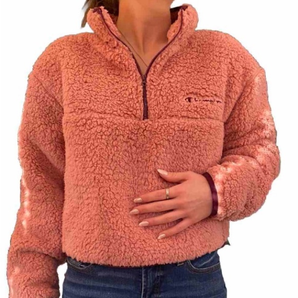 Med. Pink, Fuzzy Champion Sherpa Sweatshirt. SUPER SOFT with Large Front Pocket